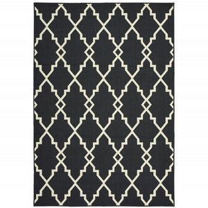 HomeRoots 5' Black and Ivory Area Rug – Elegant Indoor Outdoor Style, Durable, Easy Care for Versatile Spaces 6'7" x 9'6" 389534