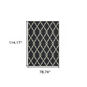 HomeRoots 5' Black and Ivory Area Rug – Elegant Indoor Outdoor Style, Durable, Easy Care for Versatile Spaces 6'7" x 9'6" 389534