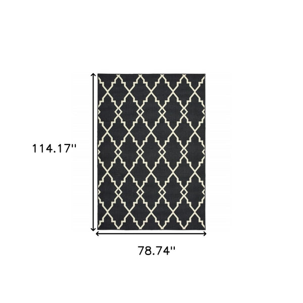 HomeRoots 5' Black and Ivory Area Rug – Elegant Indoor Outdoor Style, Durable, Easy Care for Versatile Spaces 6'7" x 9'6" 389534