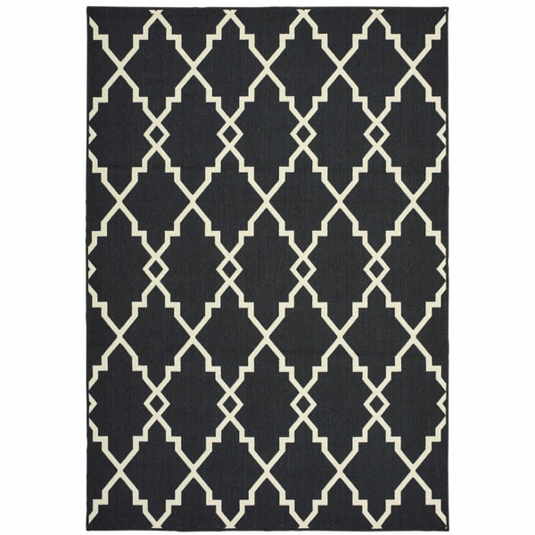 HomeRoots 5' Black and Ivory Area Rug – Elegant Indoor Outdoor Style, Durable, Easy Care for Versatile Spaces 7'10" x 10'10" 389535