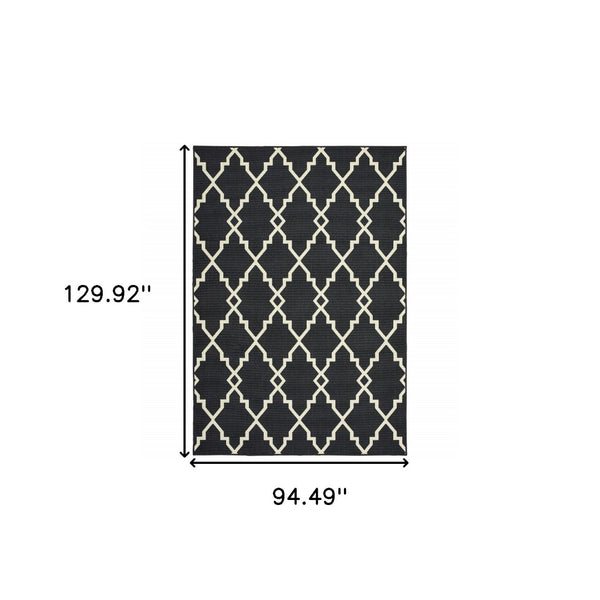 HomeRoots 5' Black and Ivory Area Rug – Elegant Indoor Outdoor Style, Durable, Easy Care for Versatile Spaces 7'10" x 10'10" 389535