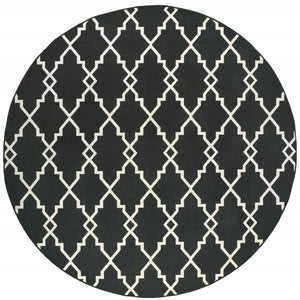 HomeRoots 5' Black and Ivory Area Rug – Elegant Indoor Outdoor Style, Durable, Easy Care for Versatile Spaces 7'10" Round 389536