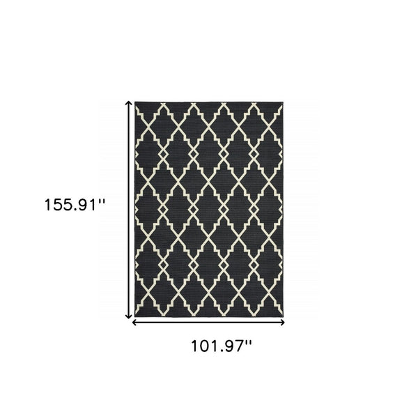 HomeRoots 5' Black and Ivory Area Rug – Elegant Indoor Outdoor Style, Durable, Easy Care for Versatile Spaces 8'6" x 13' 389537