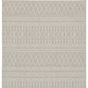 HomeRoots 7' Contemporary Gray and Ivory Geometric Area Rug for Indoor/Outdoor Spaces - Durable Design 6'7" x 9'2" 389540