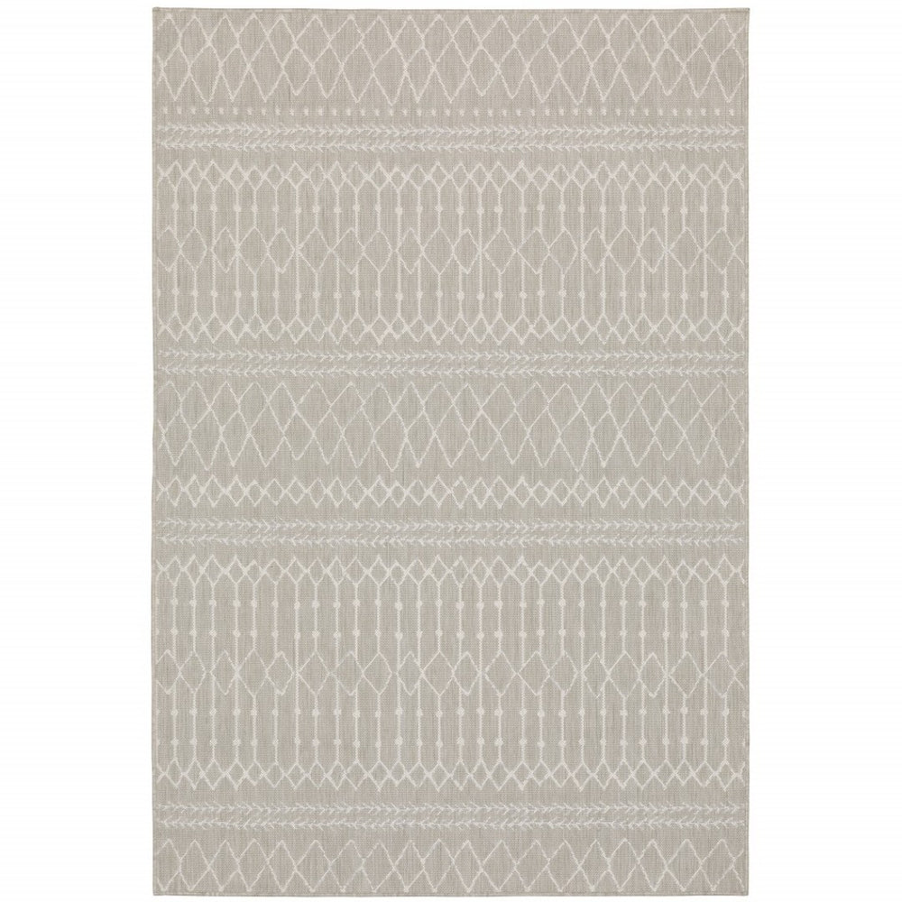 HomeRoots 7' Contemporary Gray and Ivory Geometric Area Rug for Indoor/Outdoor Spaces - Durable Design 9'10" x 12'10" 389542
