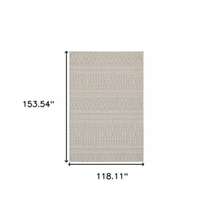 HomeRoots 7' Contemporary Gray and Ivory Geometric Area Rug for Indoor/Outdoor Spaces - Durable Design 9'10" x 12'10" 389542