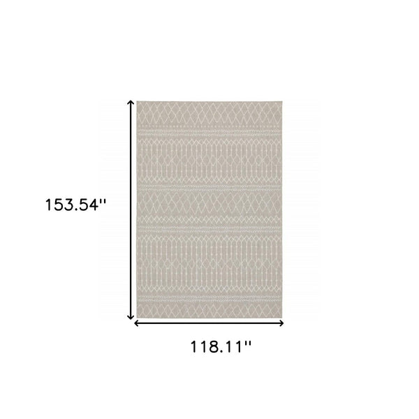 HomeRoots 7' Contemporary Gray and Ivory Geometric Area Rug for Indoor/Outdoor Spaces - Durable Design 9'10" x 12'10" 389542