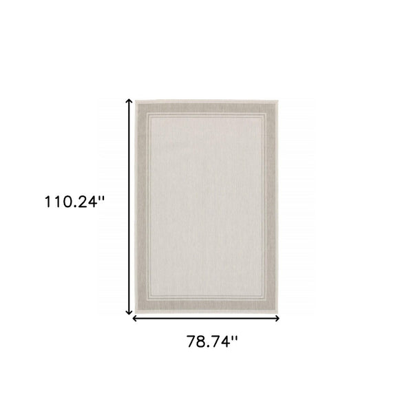 HomeRoots 7' Elegant Gray and Ivory Indoor Outdoor Area Rug - Durable, Low-Maintenance Design for Any Space 6'7" x 9'2" 389545