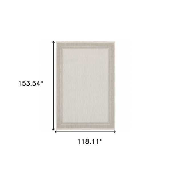 HomeRoots 7' Elegant Gray and Ivory Indoor Outdoor Area Rug - Durable, Low-Maintenance Design for Any Space 9'10" x 12'10" 389547