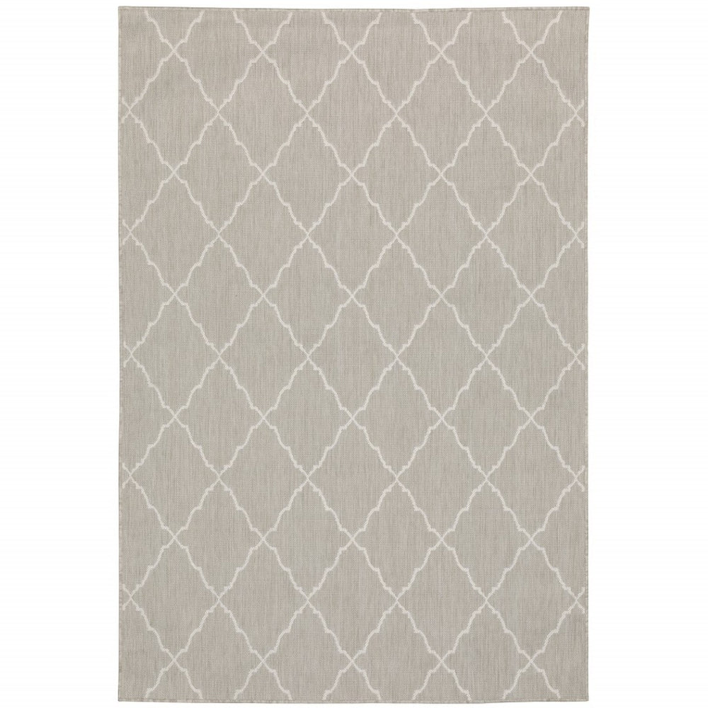HomeRoots 7' Gray and Ivory Indoor Outdoor Area Rug - Durable, Stylish, Low-Profile Design for Any Space 6'7" x 9'2" 389550