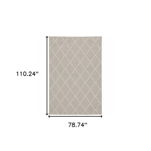 HomeRoots 7' Gray and Ivory Indoor Outdoor Area Rug - Durable, Stylish, Low-Profile Design for Any Space 6'7" x 9'2" 389550