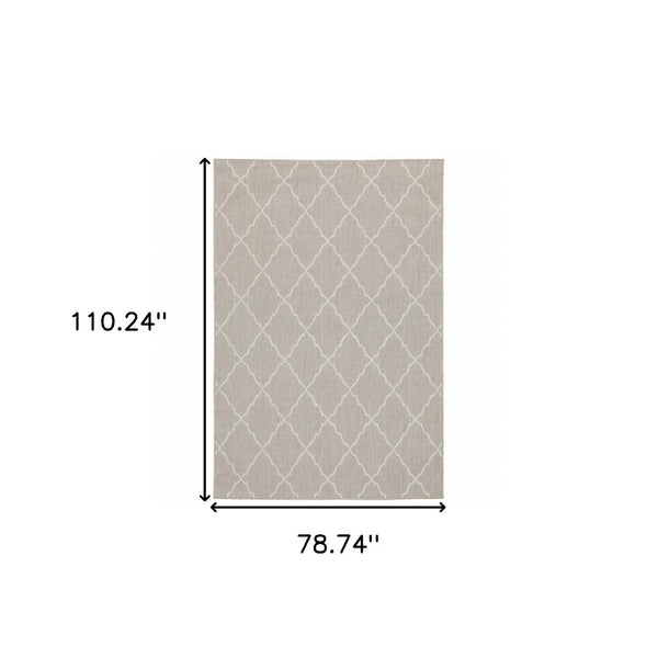 HomeRoots 7' Gray and Ivory Indoor Outdoor Area Rug - Durable, Stylish, Low-Profile Design for Any Space 6'7" x 9'2" 389550