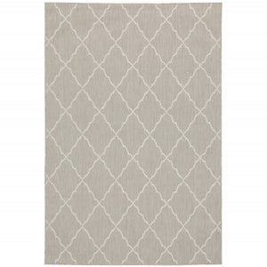 HomeRoots 7' Gray and Ivory Indoor Outdoor Area Rug - Durable, Stylish, Low-Profile Design for Any Space 7'10" x 10' 389551
