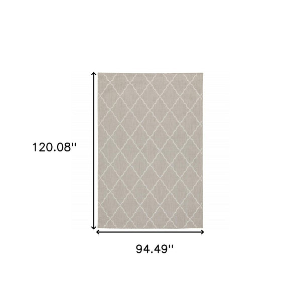 HomeRoots 7' Gray and Ivory Indoor Outdoor Area Rug - Durable, Stylish, Low-Profile Design for Any Space 7'10" x 10' 389551