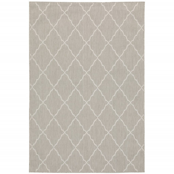 HomeRoots 7' Gray and Ivory Indoor Outdoor Area Rug - Durable, Stylish, Low-Profile Design for Any Space 9'10" x 12'10" 389552
