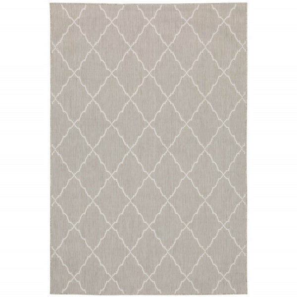 HomeRoots 7' Gray and Ivory Indoor Outdoor Area Rug - Durable, Stylish, Low-Profile Design for Any Space 9'10" x 12'10" 389552