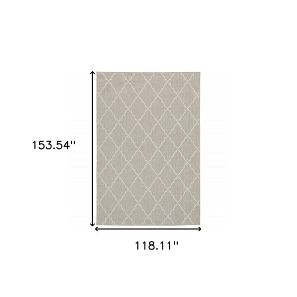 HomeRoots 7' Gray and Ivory Indoor Outdoor Area Rug - Durable, Stylish, Low-Profile Design for Any Space 9'10" x 12'10" 389552