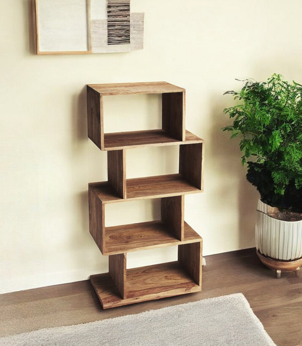 HomeRoots 48" Brown Wood Three Tier Bookcase - Stylish, Compact Storage Solution for Home or Office Décor 389558