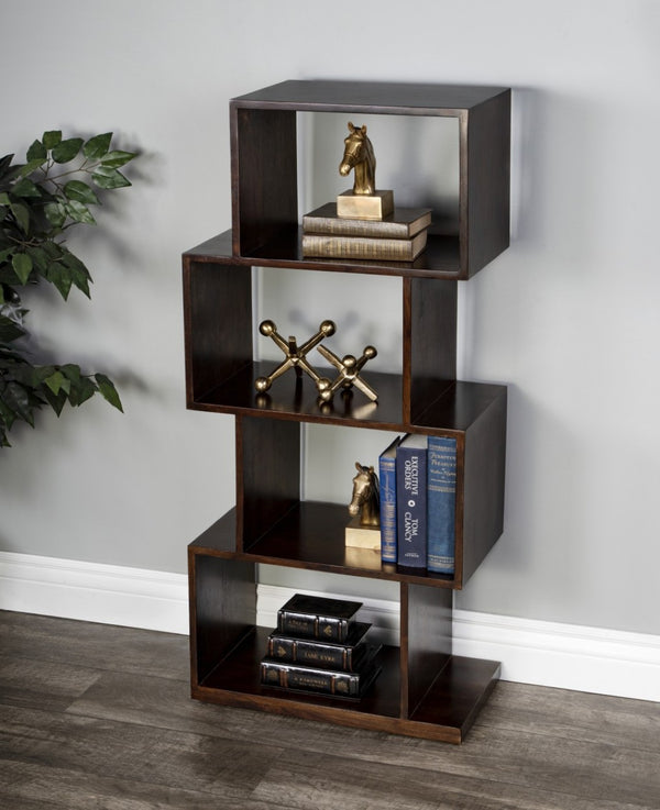 HomeRoots 48" Dark Brown Wood Three-Tier Bookcase - Versatile Storage for Home, Office, and Décor Display 389559