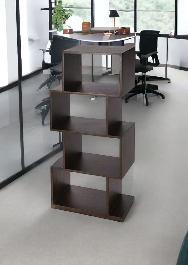 HomeRoots 48" Dark Brown Wood Three-Tier Bookcase - Versatile Storage for Home, Office, and Décor Display 389559