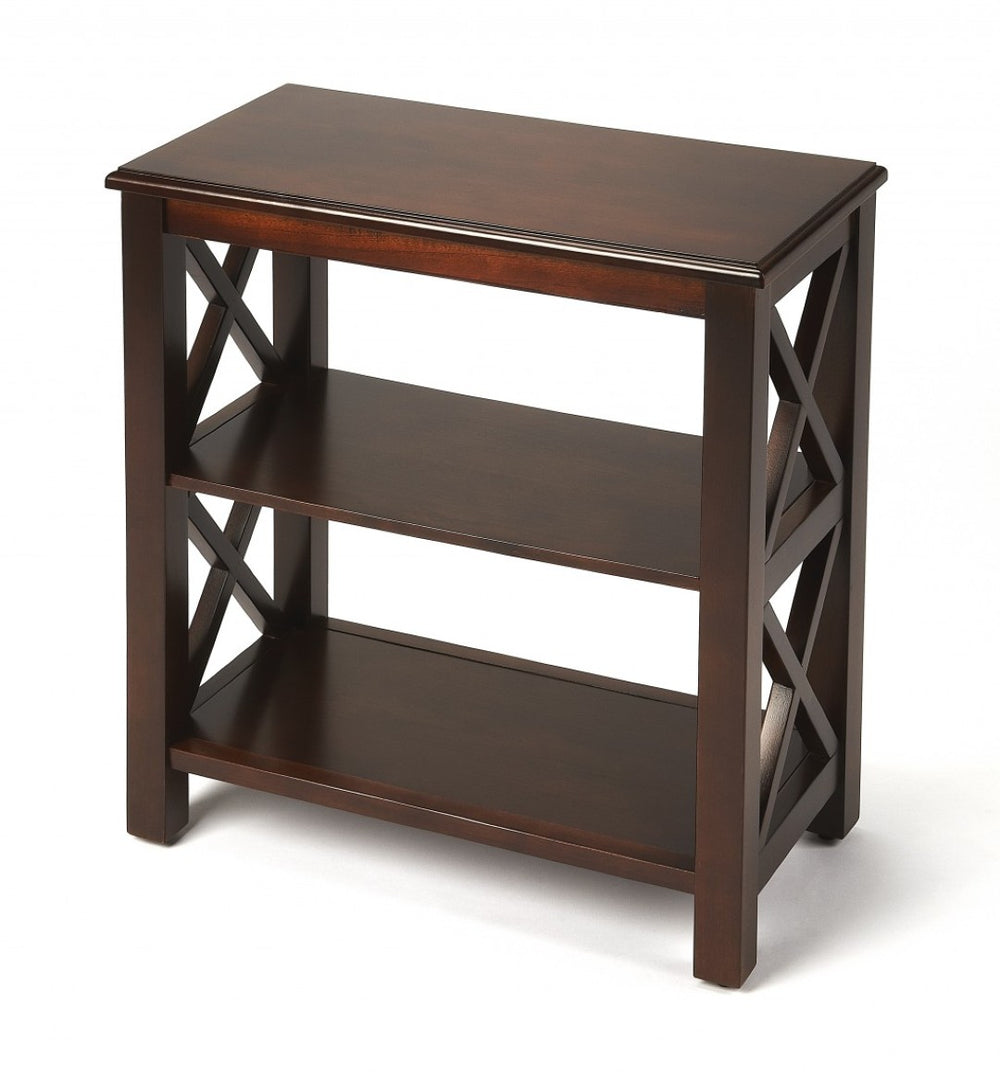 HomeRoots 25" Dark Brown Two-Tier Bookcase - Stylish Compact Storage Solution for Small Spaces & Decor 389560