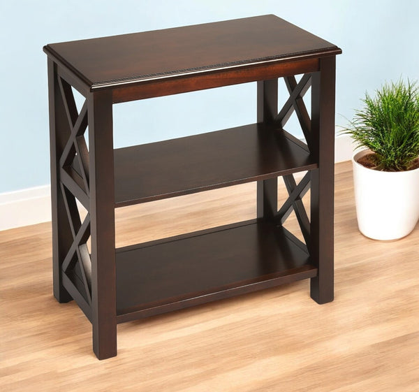 Homeroots 25" Dark Brown Two Tier Standard Bookcase   389560