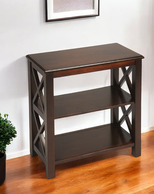 HomeRoots 25" Dark Brown Two-Tier Bookcase - Stylish Compact Storage Solution for Small Spaces & Decor 389560