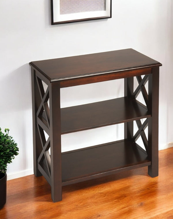 HomeRoots 25" Dark Brown Two-Tier Bookcase - Stylish Compact Storage Solution for Small Spaces & Decor 389560