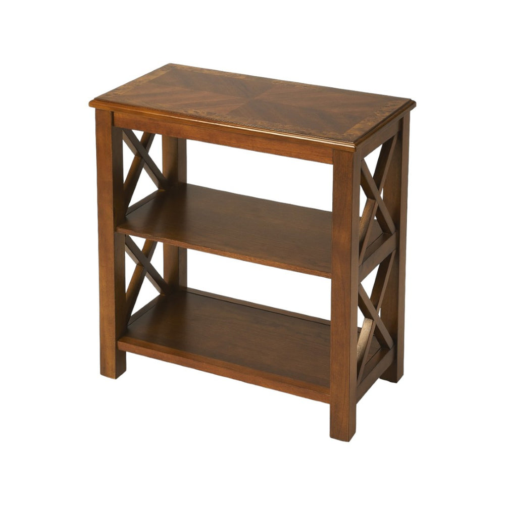 HomeRoots 25" Brown Two Tier Bookcase - Stylish, Sturdy Shelving Unit for Living Room, Office & Bedroom Use 389561