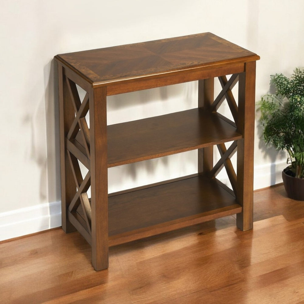 HomeRoots 25" Brown Two Tier Bookcase - Stylish, Sturdy Shelving Unit for Living Room, Office & Bedroom Use 389561