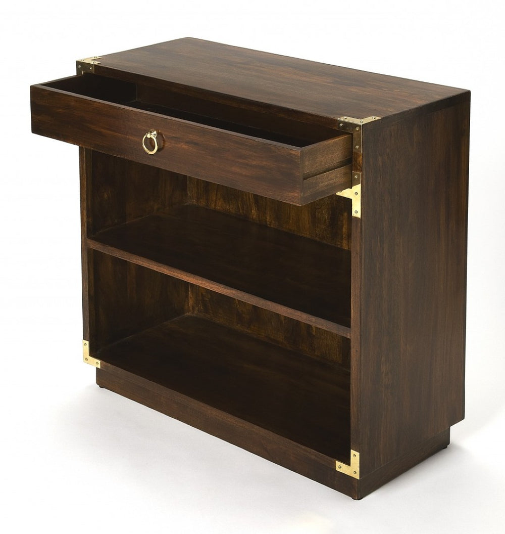 HomeRoots 28" Dark Brown Wood Two-Tier Bookcase with Drawer - Stylish, Compact Storage for Small Spaces! 389565