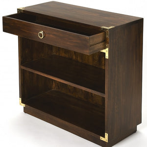 Homeroots 28" Dark Brown Two Tier Standard Bookcase With One Drawer   389565