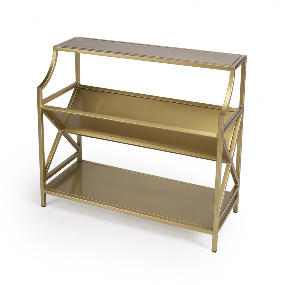 HomeRoots 32" Gold Iron Two-Tier Bookcase - Elegant Metal Design for Stylish Storage & Display in Any Room 389580