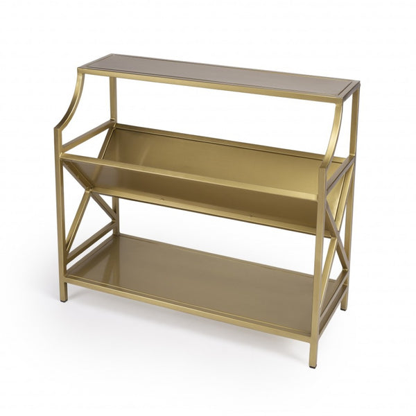 HomeRoots 32" Gold Iron Two-Tier Bookcase - Elegant Metal Design for Stylish Storage & Display in Any Room 389580