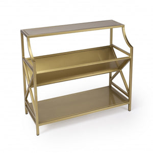 HomeRoots 32" Gold Iron Two-Tier Bookcase - Elegant Metal Design for Stylish Storage & Display in Any Room 389580