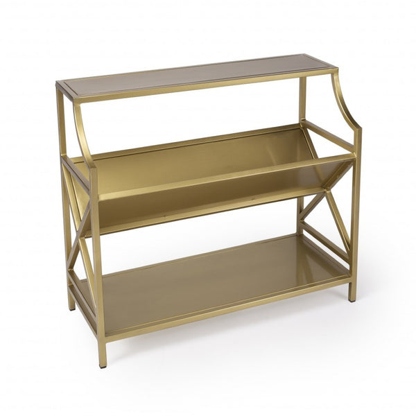 HomeRoots 32" Gold Iron Two-Tier Bookcase - Elegant Metal Design for Stylish Storage & Display in Any Room 389580