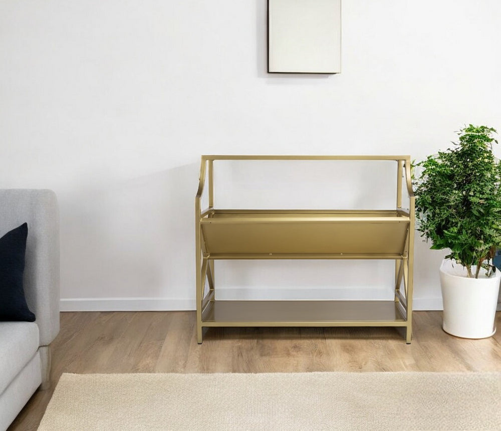 HomeRoots 32" Gold Iron Two-Tier Bookcase - Elegant Metal Design for Stylish Storage & Display in Any Room 389580