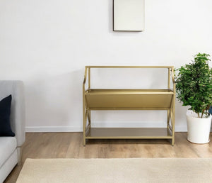 HomeRoots 32" Gold Iron Two-Tier Bookcase - Elegant Metal Design for Stylish Storage & Display in Any Room 389580