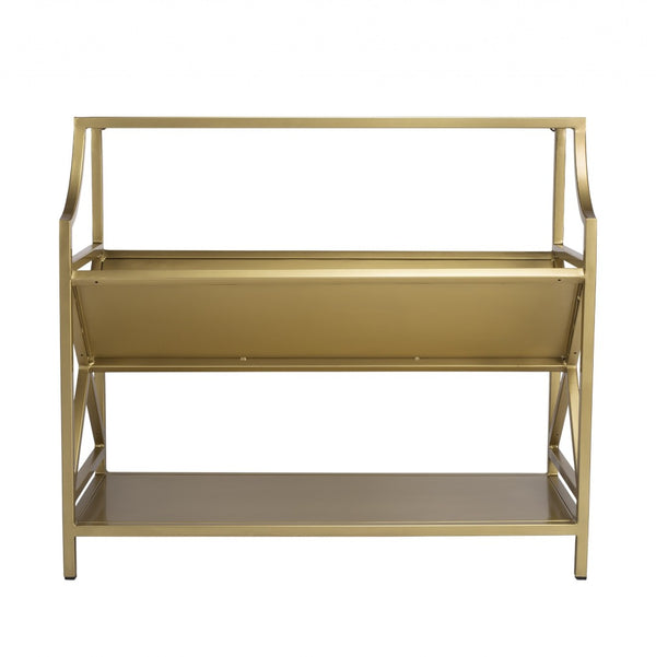HomeRoots 32" Gold Iron Two-Tier Bookcase - Elegant Metal Design for Stylish Storage & Display in Any Room 389580