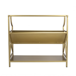 HomeRoots 32" Gold Iron Two-Tier Bookcase - Elegant Metal Design for Stylish Storage & Display in Any Room 389580
