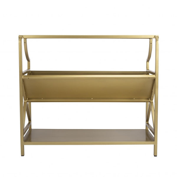 HomeRoots 32" Gold Iron Two-Tier Bookcase - Elegant Metal Design for Stylish Storage & Display in Any Room 389580