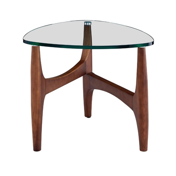 EuroStyle Ledell Tempered Glass Top Side Table with Solid Ash Walnut Base for Living Room Clear 38958CLR-KIT