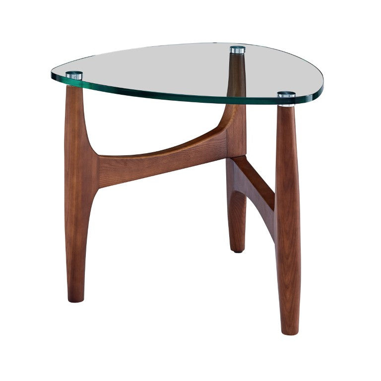 EuroStyle Ledell Tempered Glass Top Side Table with Solid Ash Walnut Base for Living Room Clear 38958CLR-KIT