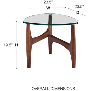 EuroStyle Ledell Tempered Glass Top Side Table with Solid Ash Walnut Base for Living Room Clear 38958CLR-KIT