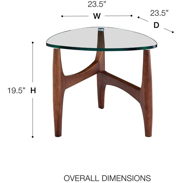 EuroStyle Ledell Tempered Glass Top Side Table with Solid Ash Walnut Base for Living Room Clear 38958CLR-KIT