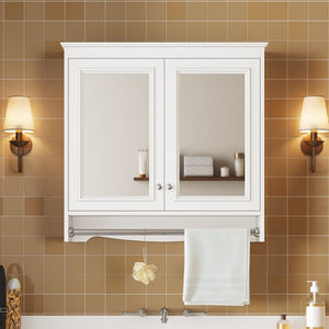 English Elm 3-in-1 Wall Mounted Medicine Cabinet with Soft Close Door Adjustable Shelves and Towel Bar White N710P405415K