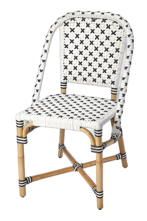 HomeRoots White Faux Rattan Dining Chair - Chic Two-Tone Design for Outdoor & Indoor Dining, Lightweight & Durable 389600