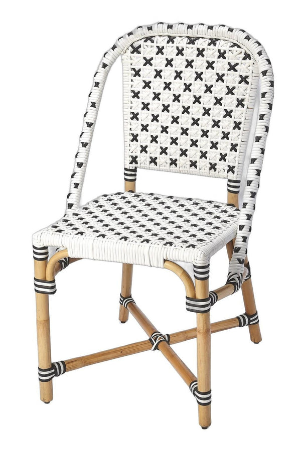 HomeRoots White Faux Rattan Dining Chair - Chic Two-Tone Design for Outdoor & Indoor Dining, Lightweight & Durable 389600