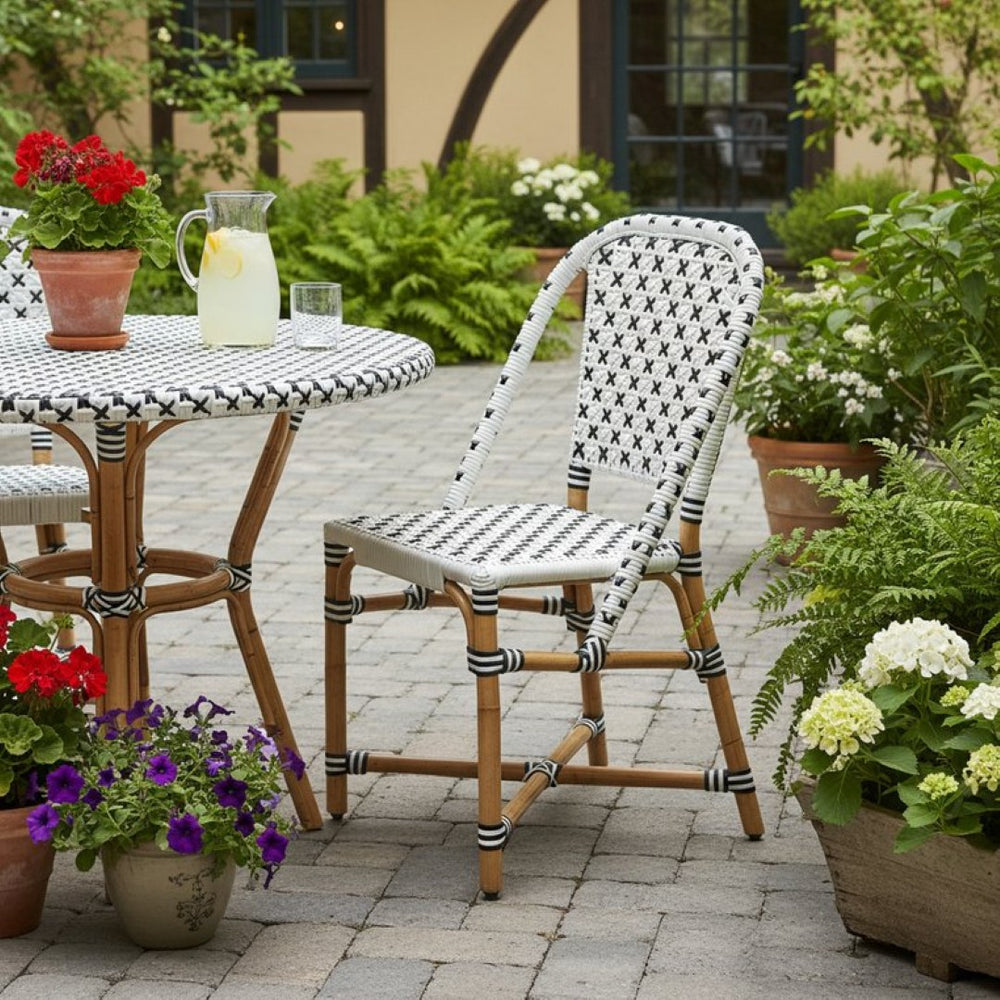 HomeRoots White Faux Rattan Dining Chair - Chic Two-Tone Design for Outdoor & Indoor Dining, Lightweight & Durable 389600