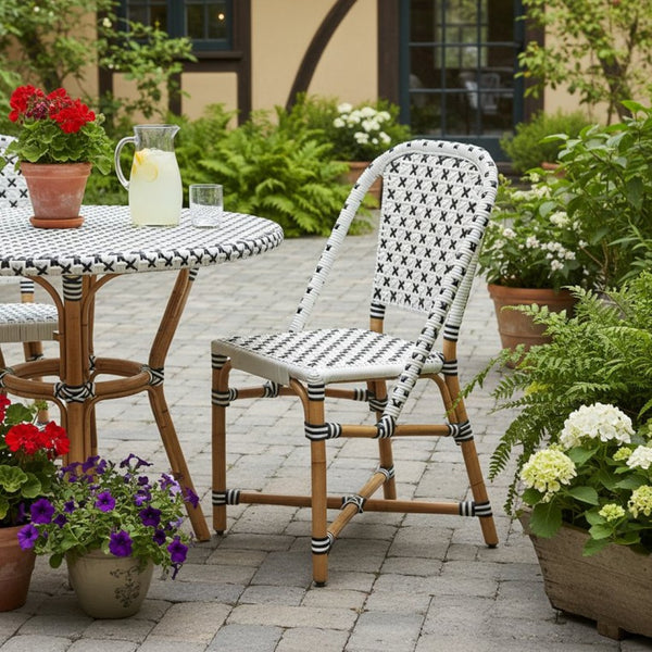 HomeRoots White Faux Rattan Dining Chair - Chic Two-Tone Design for Outdoor & Indoor Dining, Lightweight & Durable 389600
